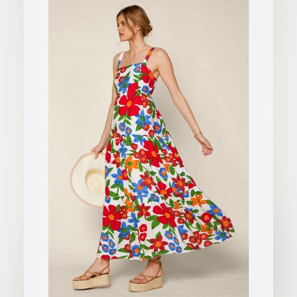 Skies Are Blue Women Isabel Colorful Floral Smock Sleeveless Maxi Dress Size M - Picture 3 of 8